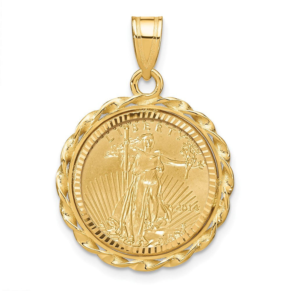 14ky 1/10oz Mounted American Eagle Coin Twisted Wire D/C Bezel Pendant