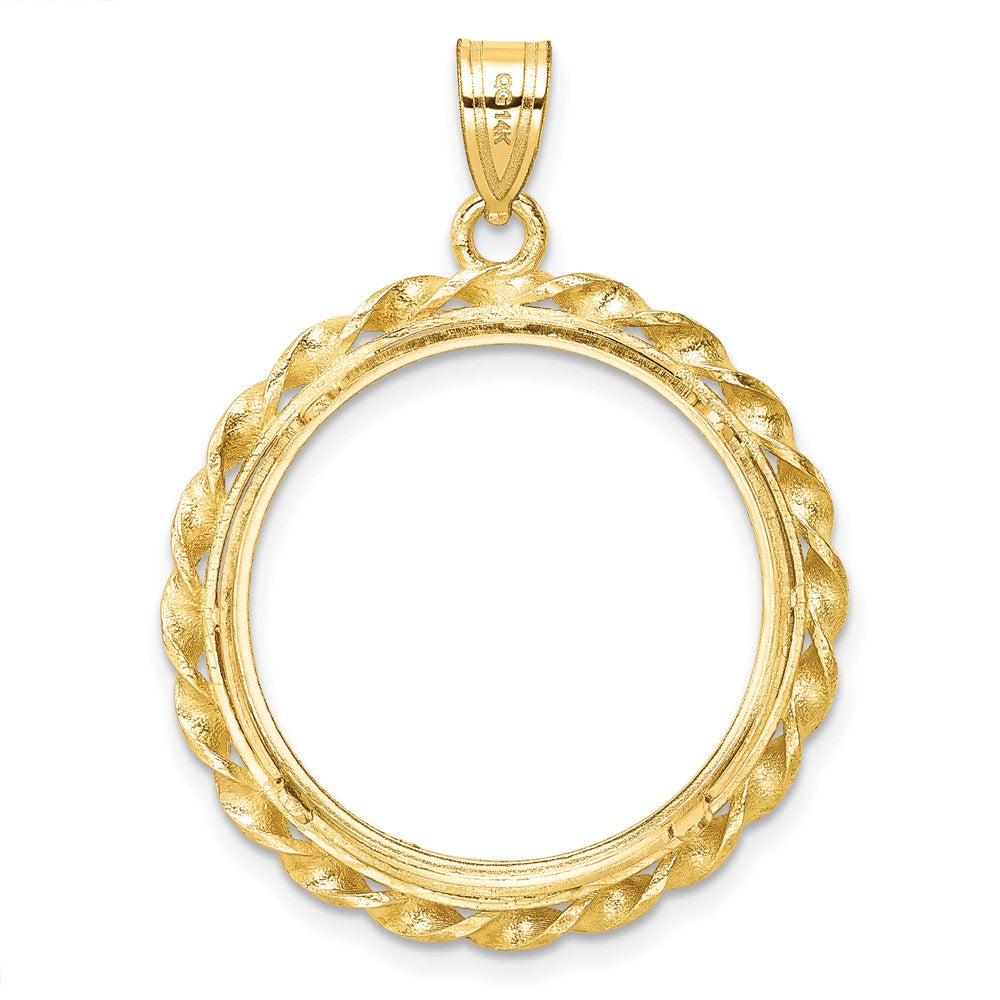 14k Twisted Wire & Diamond-cut 22.0mm Prong Coin Bezel Pendant