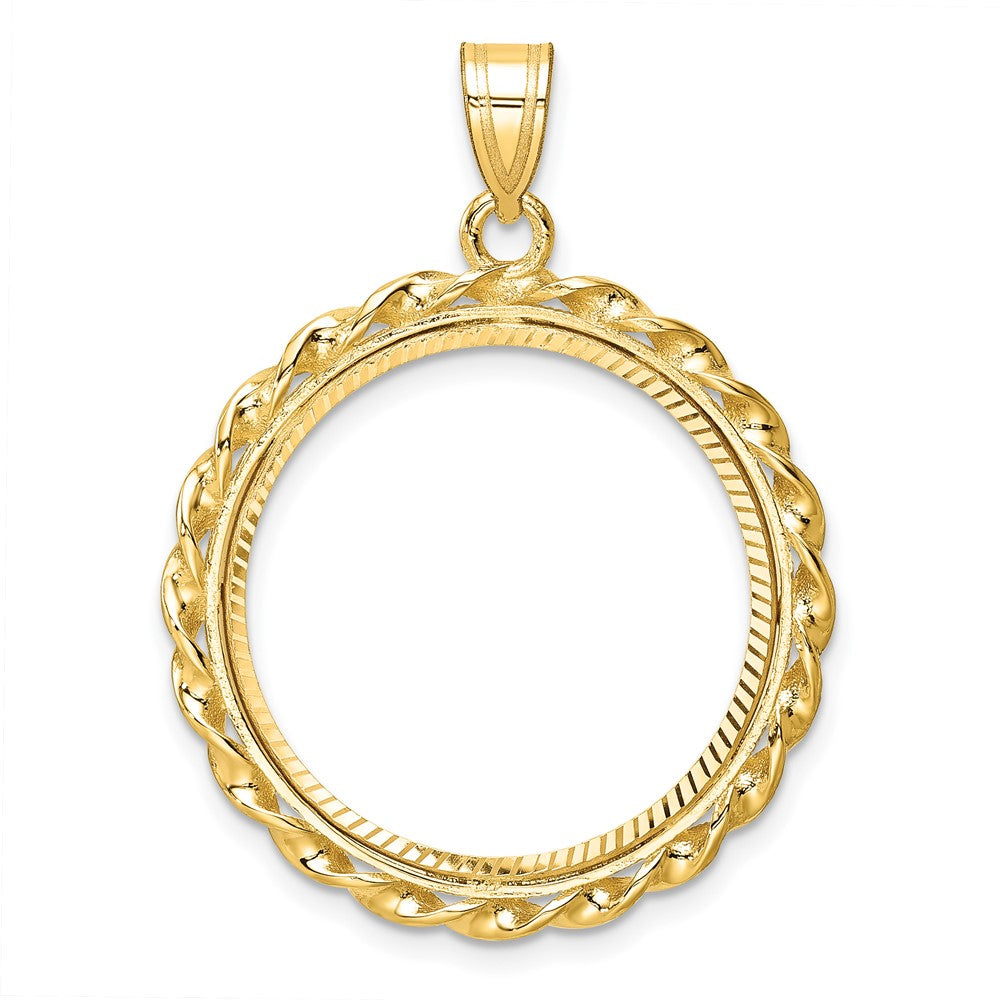 14k Twisted Wire & Diamond-cut 22.0mm Prong Coin Bezel Pendant