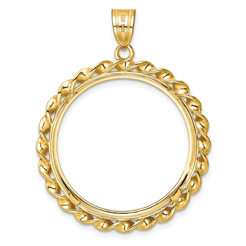 14k Twisted Wire & Diamond-cut 27.0mm Prong Coin Bezel Pendant