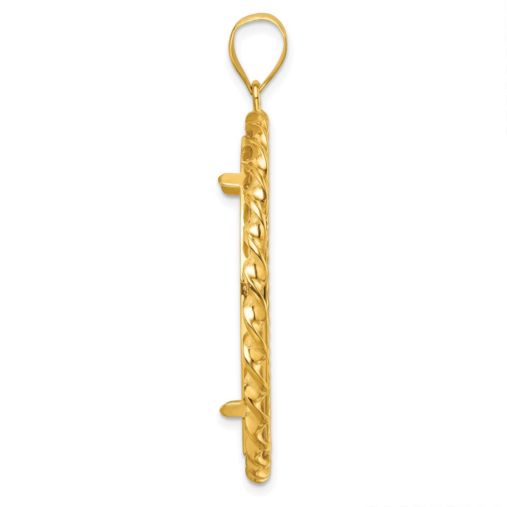 14k Twisted Wire & Diamond-cut 32.7mm Prong Coin Bezel Pendant