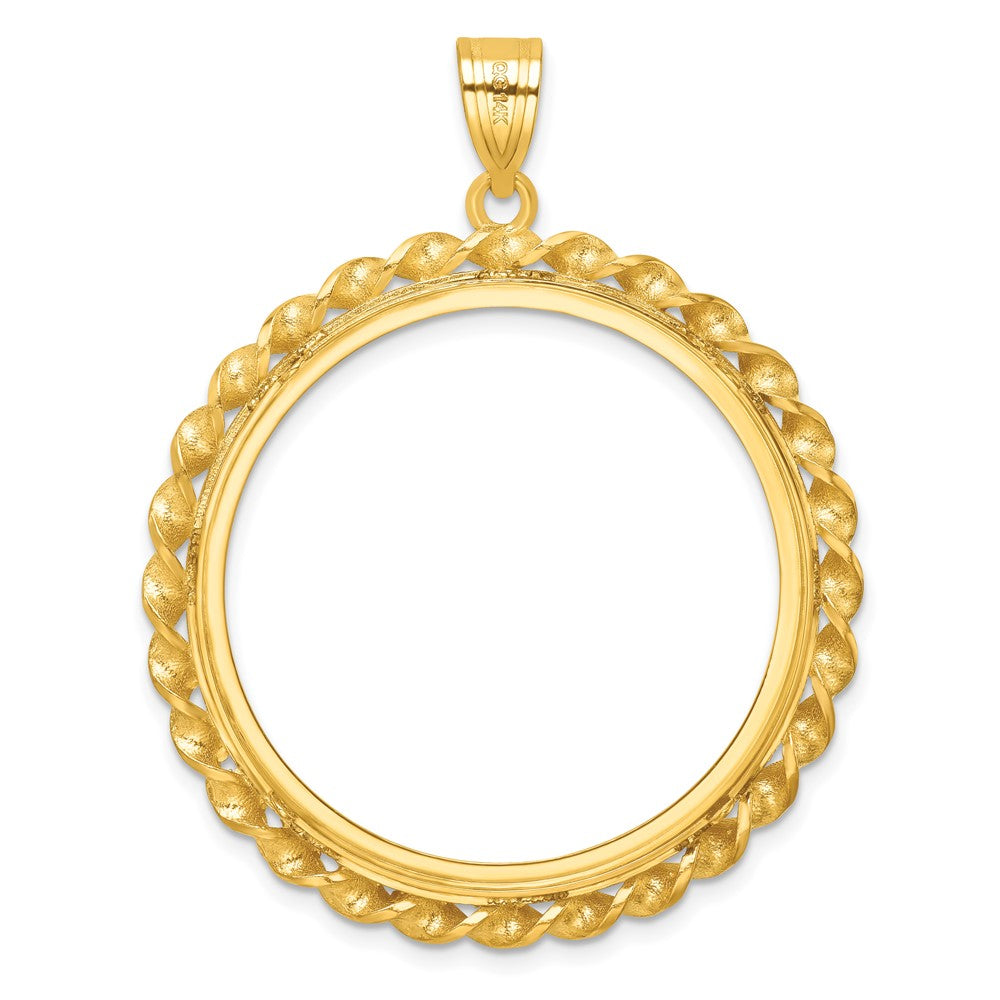 14k Twisted Wire & Diamond-cut 32.7mm Prong Coin Bezel Pendant
