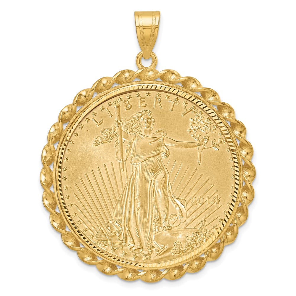 14ky 1oz Mounted American Eagle Coin Twisted Wire D/C Bezel Pendant