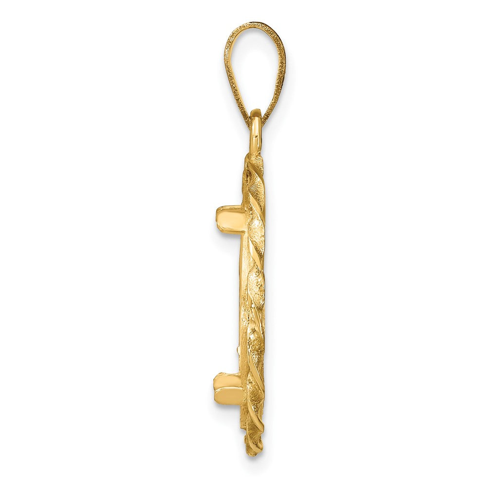 14k Polished Wide Twisted Wire 16.5mm Prong Coin Bezel Pendant