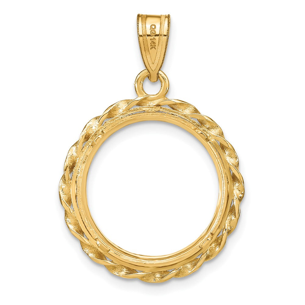 14k Polished Wide Twisted Wire 16.5mm Prong Coin Bezel Pendant