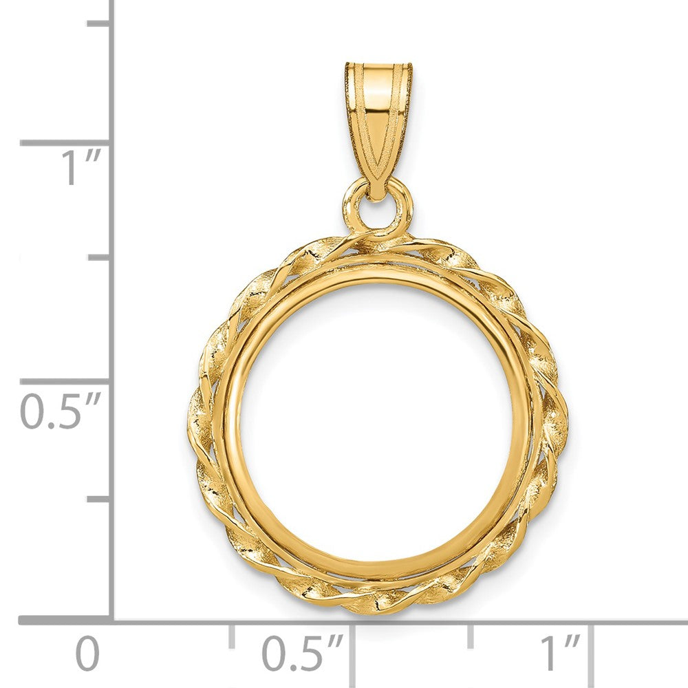 14k Polished Wide Twisted Wire 16.5mm Prong Coin Bezel Pendant