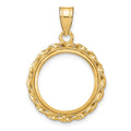 14k Polished Wide Twisted Wire 16.5mm Prong Coin Bezel Pendant