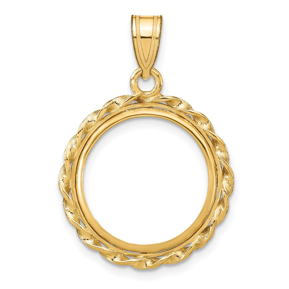 14k Polished Wide Twisted Wire 16.5mm Prong Coin Bezel Pendant