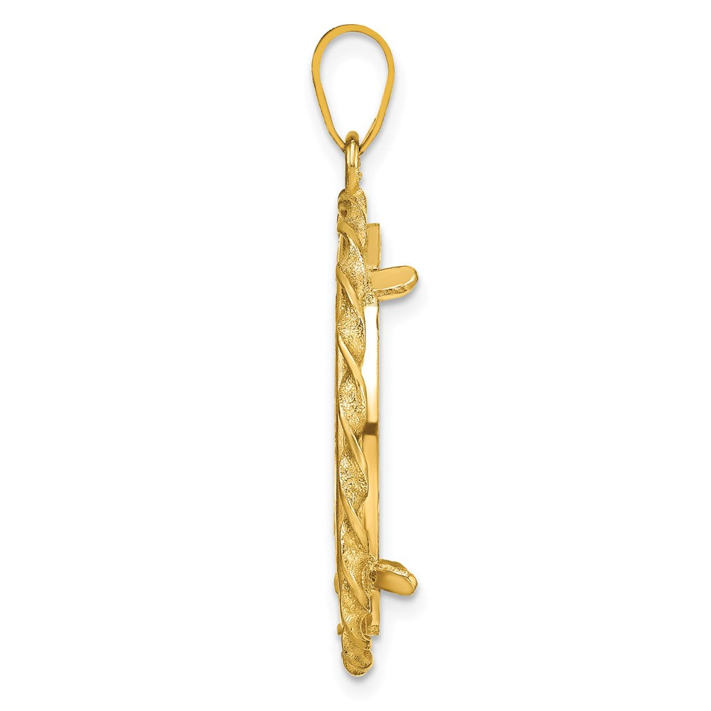 14k Polished Wide Twisted Wire 22.0mm Prong Coin Bezel Pendant