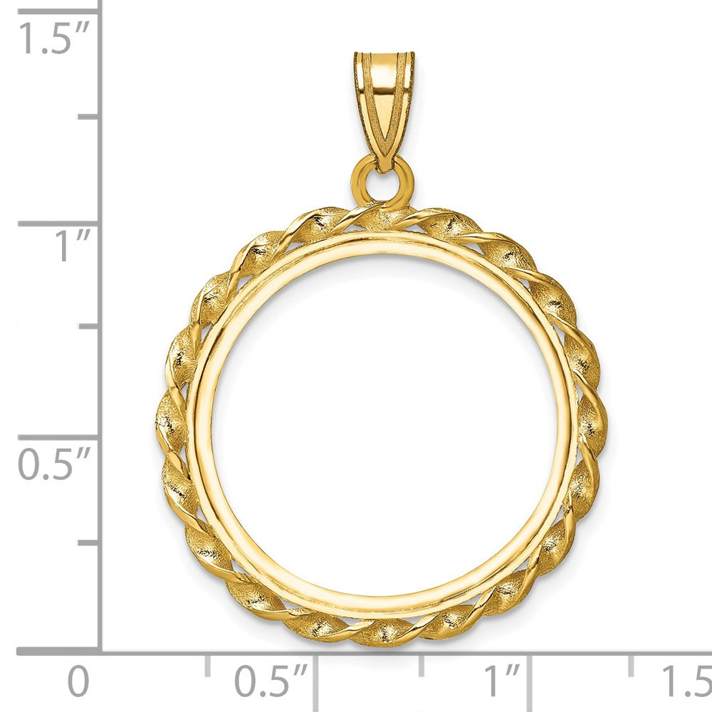 14k Polished Wide Twisted Wire 22.0mm Prong Coin Bezel Pendant