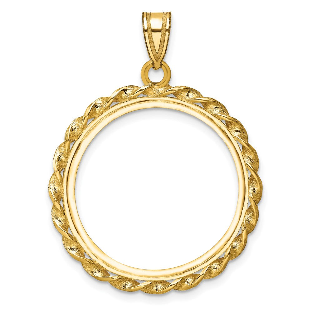 14k Polished Wide Twisted Wire 22.0mm Prong Coin Bezel Pendant
