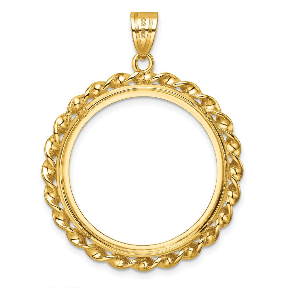 14k Polished Wide Twisted Wire 27.0mm Prong Coin Bezel Pendant