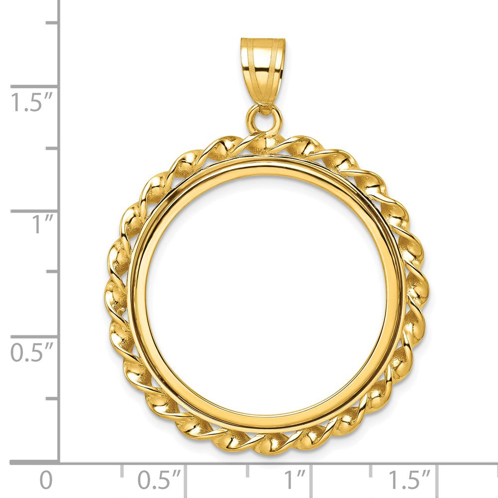 14k Polished Wide Twisted Wire 27.0mm Prong Coin Bezel Pendant