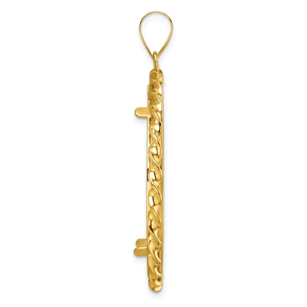 14k Polished Wide Twisted Wire 32.7mm Prong Coin Bezel Pendant