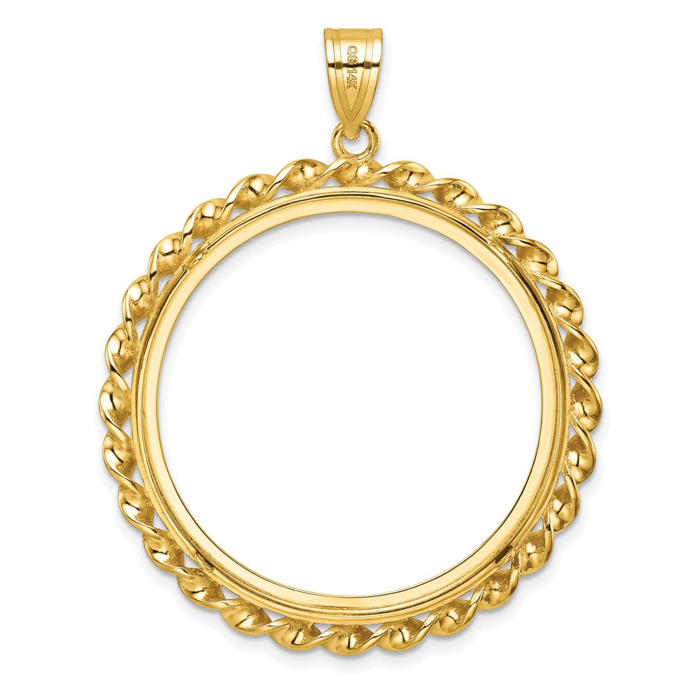 14k Polished Wide Twisted Wire 32.7mm Prong Coin Bezel Pendant
