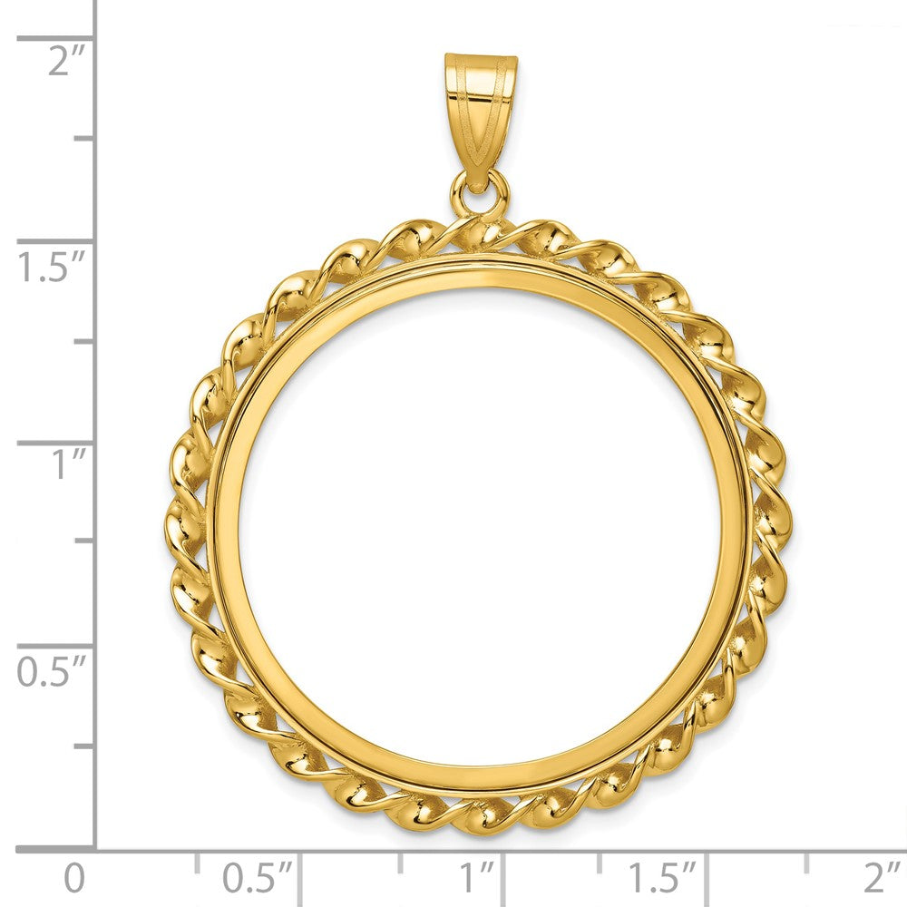 14k Polished Wide Twisted Wire 32.7mm Prong Coin Bezel Pendant