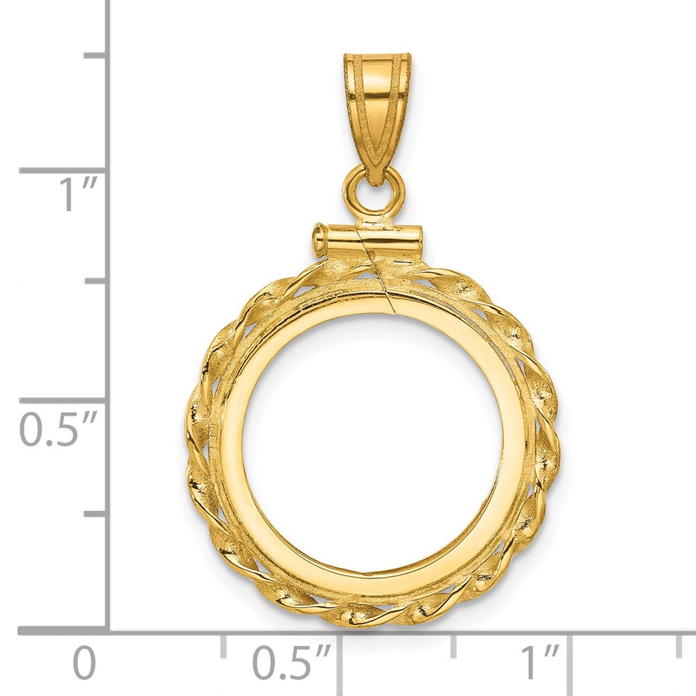 14k Wide Twisted Wire 16.5mm x 1.35mm Screw Top Coin Bezel Pendant