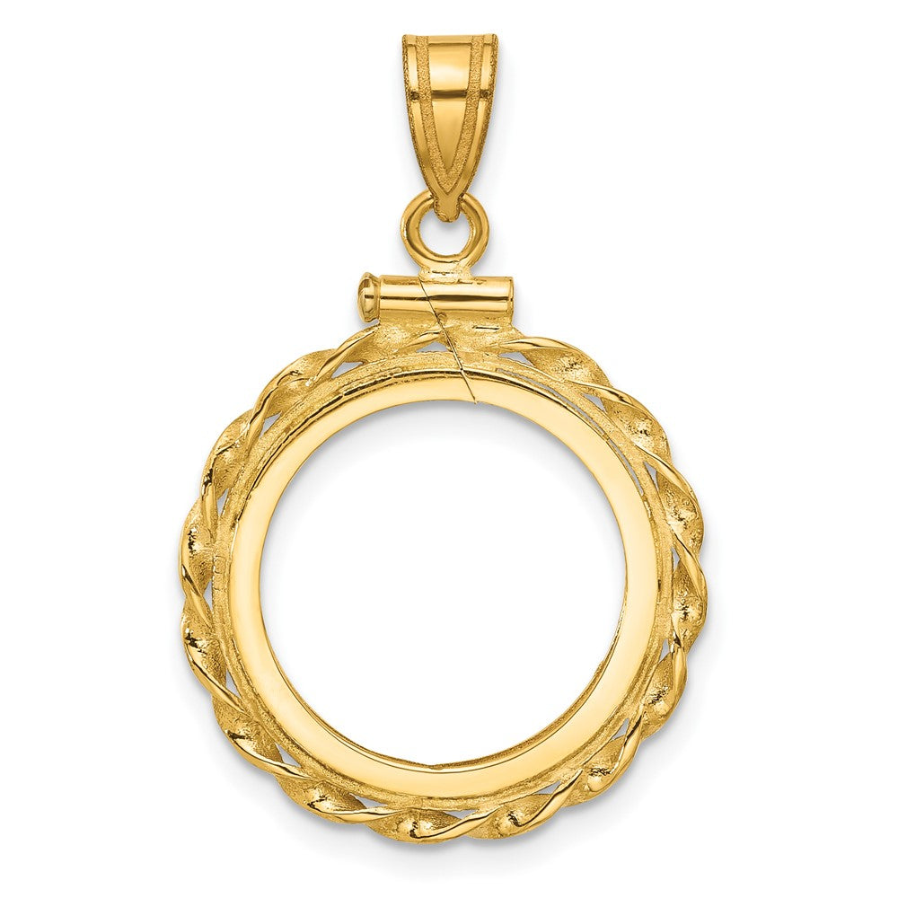 14k Wide Twisted Wire 16.5mm x 1.35mm Screw Top Coin Bezel Pendant