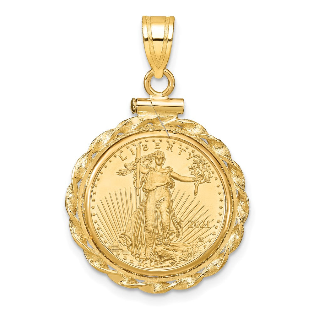 14k Wide Twist Wire Mntd 1/10oz AM Eagle Screw Top Coin Bezel Pendant
