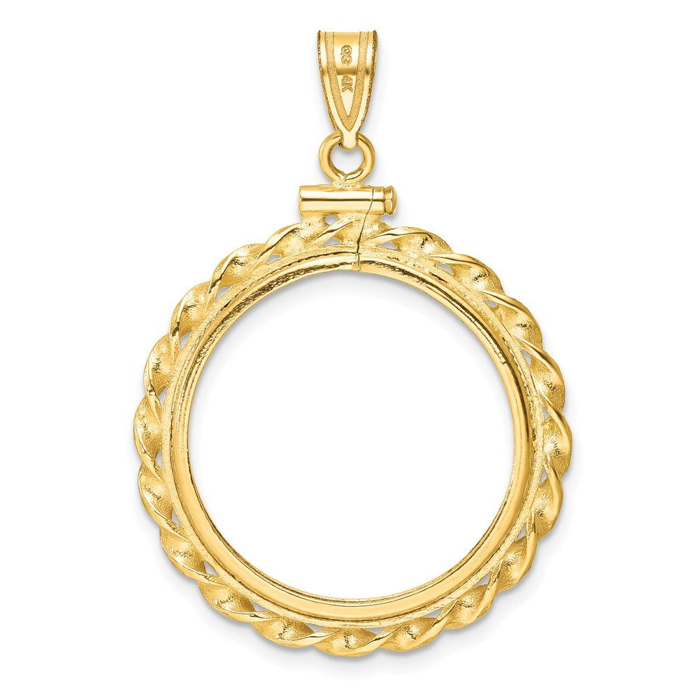 14k Wide Twisted Wire 22.0mm x 1.9mm Screw Top Coin Bezel Pendant