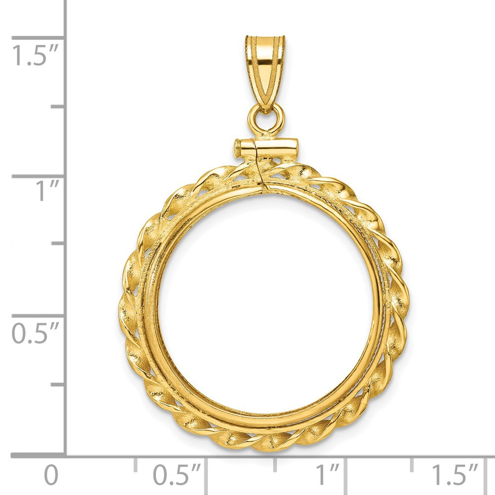 14k Wide Twisted Wire 22.0mm x 1.9mm Screw Top Coin Bezel Pendant