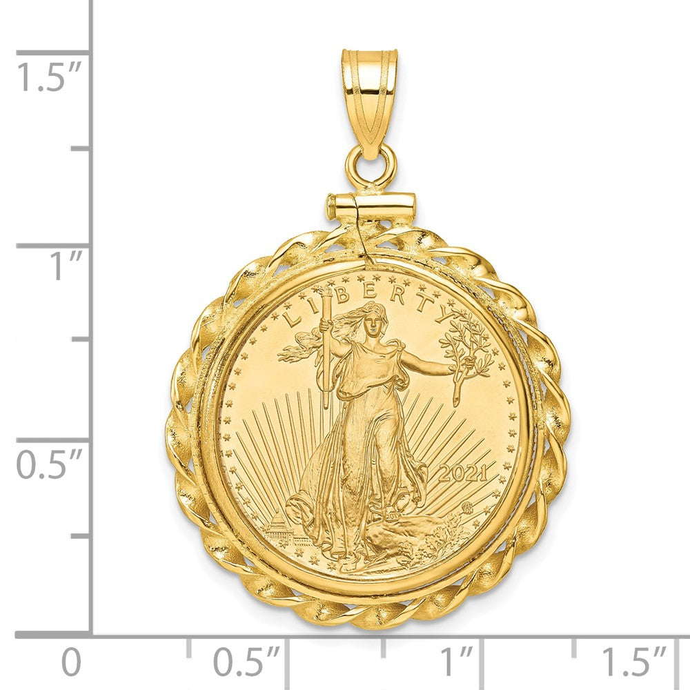 14k Wide Twist Wire Mntd 1/4oz AM Eagle Screw Top Coin Bezel Pendant