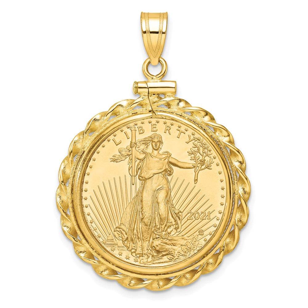 14k Wide Twist Wire Mntd 1/4oz AM Eagle Screw Top Coin Bezel Pendant
