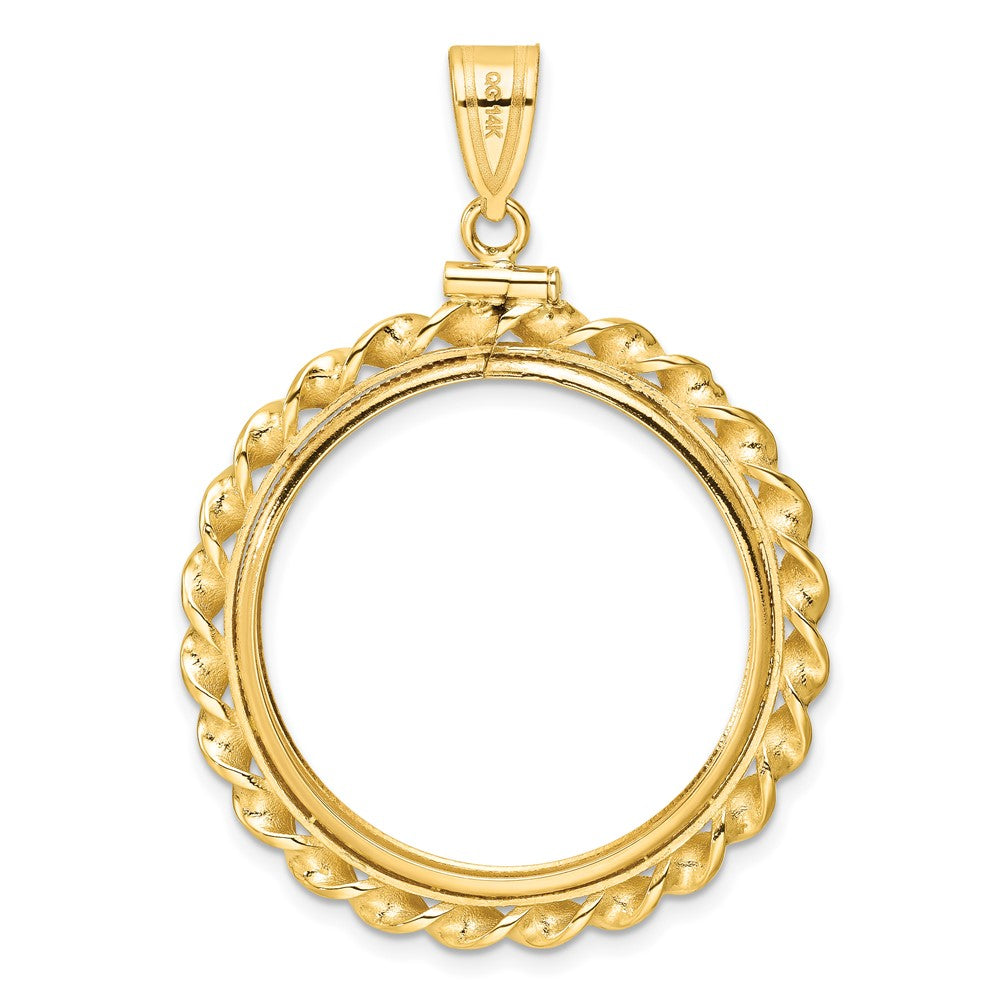 14k Wide Twisted Wire 27.0mm x 2.35mm Screw Top Coin Bezel Pendant
