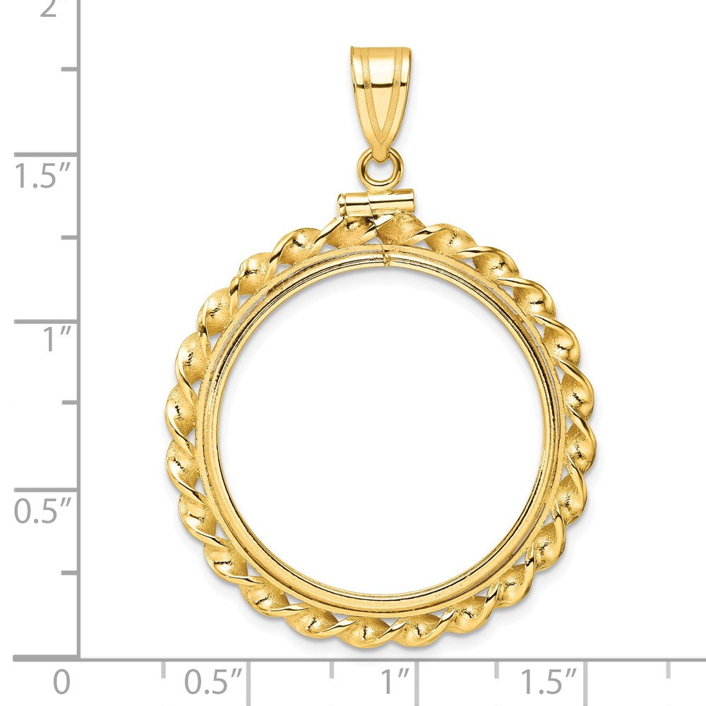 14k Wide Twisted Wire 27.0mm x 2.35mm Screw Top Coin Bezel Pendant