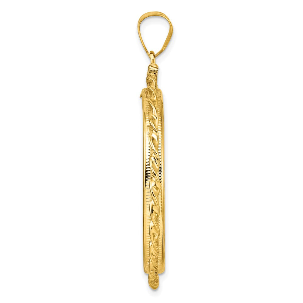 14k Wide Twisted Wire 32.0mm x 2.85mm Screw Top Coin Bezel Pendant