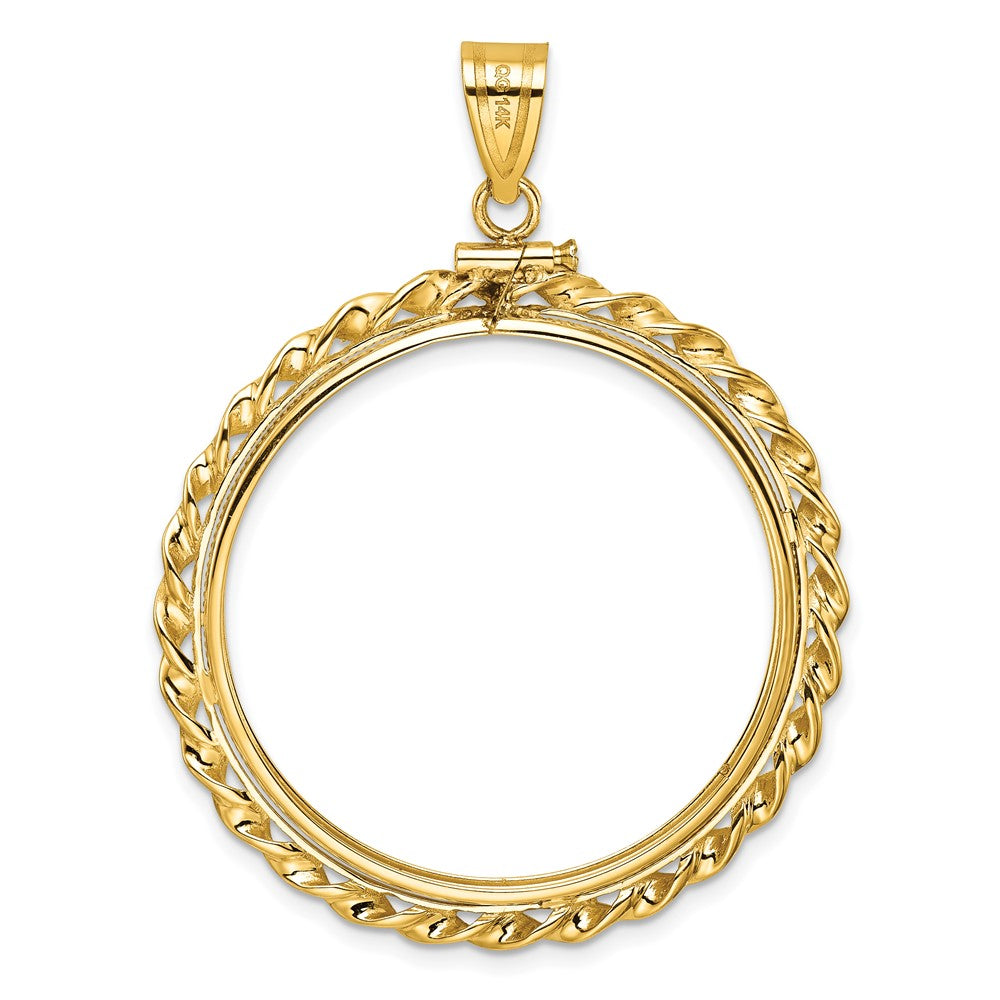 14k Wide Twisted Wire 32.0mm x 2.85mm Screw Top Coin Bezel Pendant