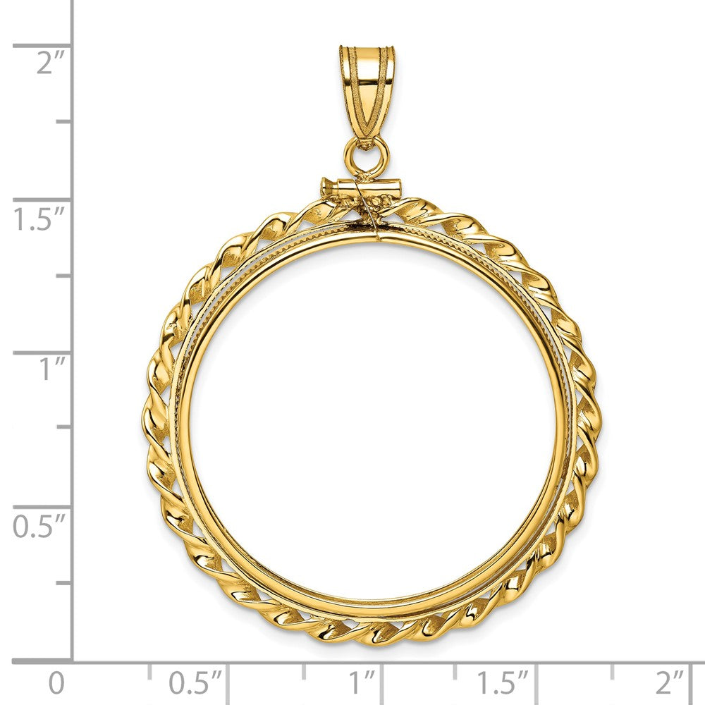 14k Wide Twisted Wire 32.0mm x 2.85mm Screw Top Coin Bezel Pendant