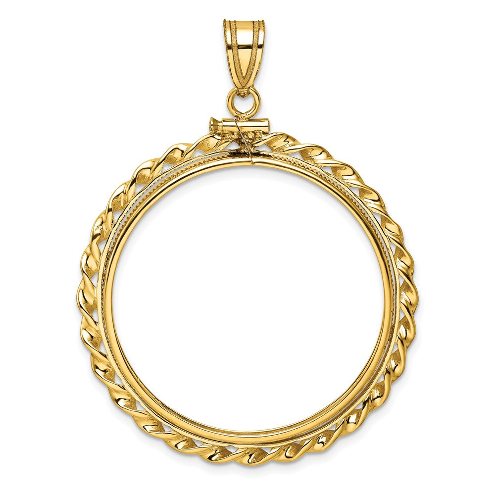 14k Wide Twisted Wire 32.0mm x 2.85mm Screw Top Coin Bezel Pendant