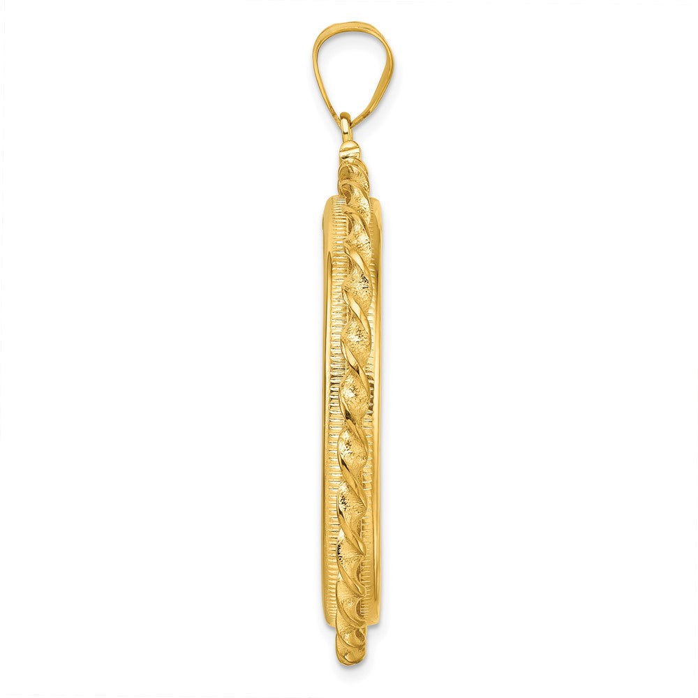 14k Wide Twisted Wire 32.7mm x 3.00mm Screw Top Coin Bezel Pendant