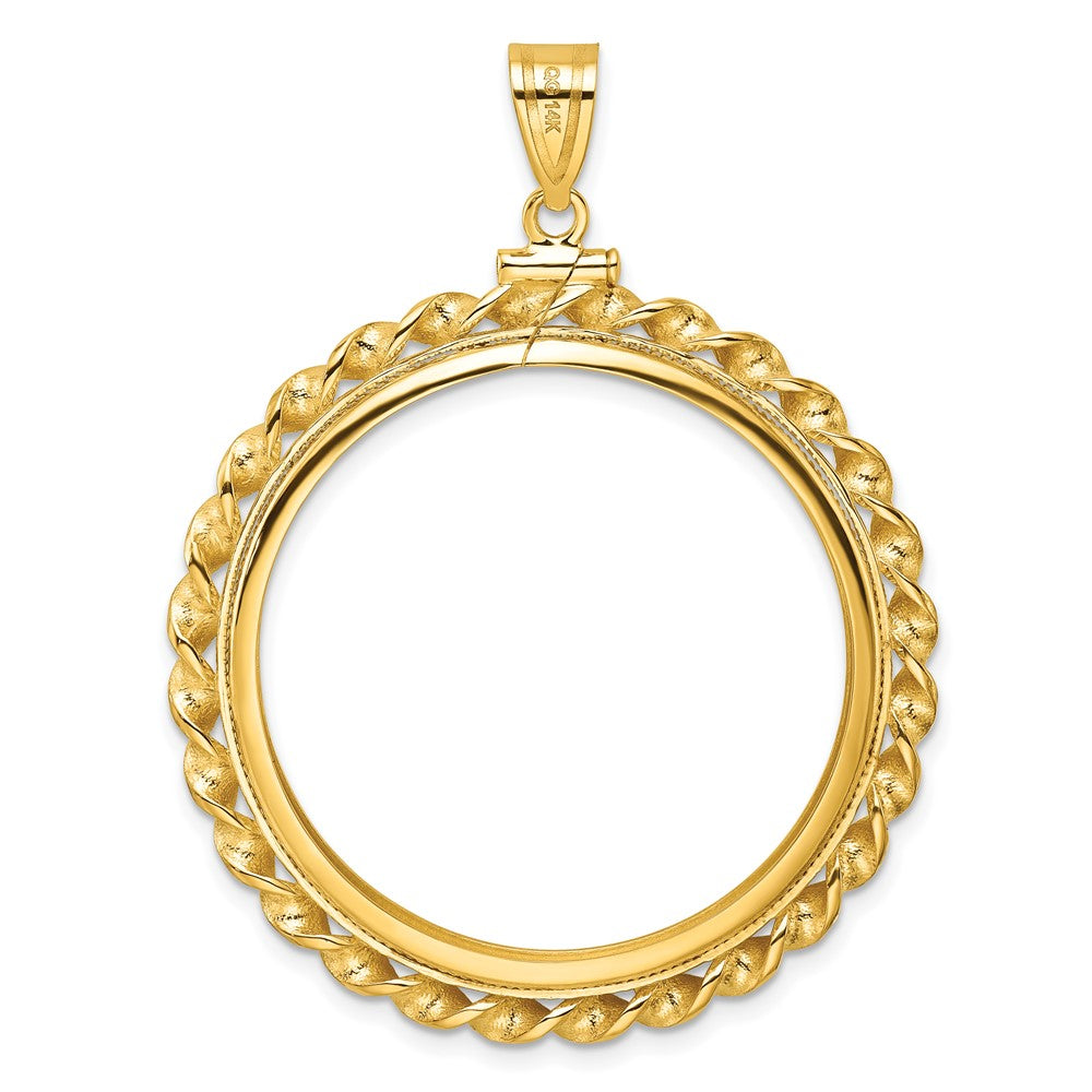 14k Wide Twisted Wire 32.7mm x 3.00mm Screw Top Coin Bezel Pendant