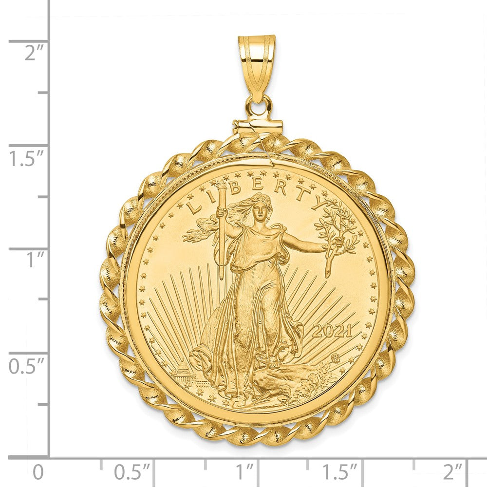 14k Wide Twist Wire Mntd 1oz AM Eagle Screw Top Coin Bezel Pendant
