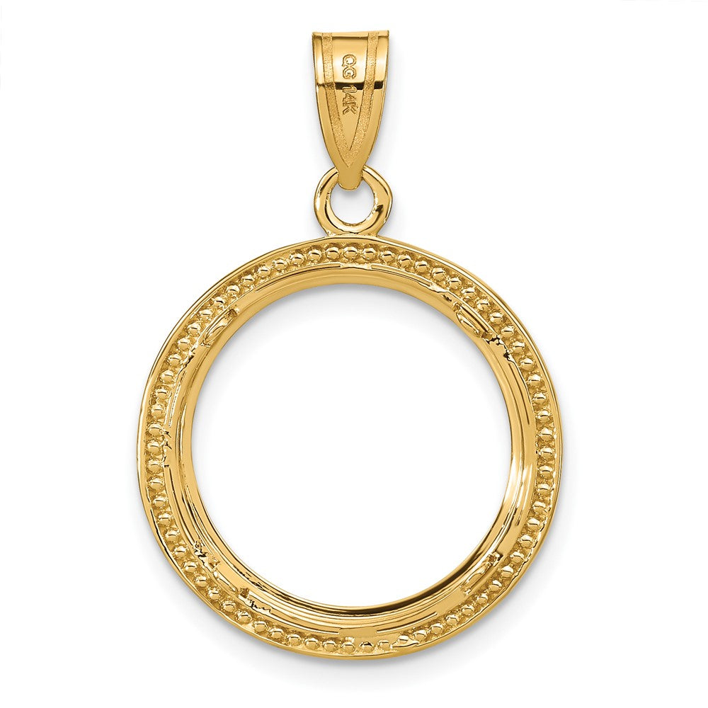 14k Beaded & Diamond-cut 16.5mm Prong Coin Bezel Pendant