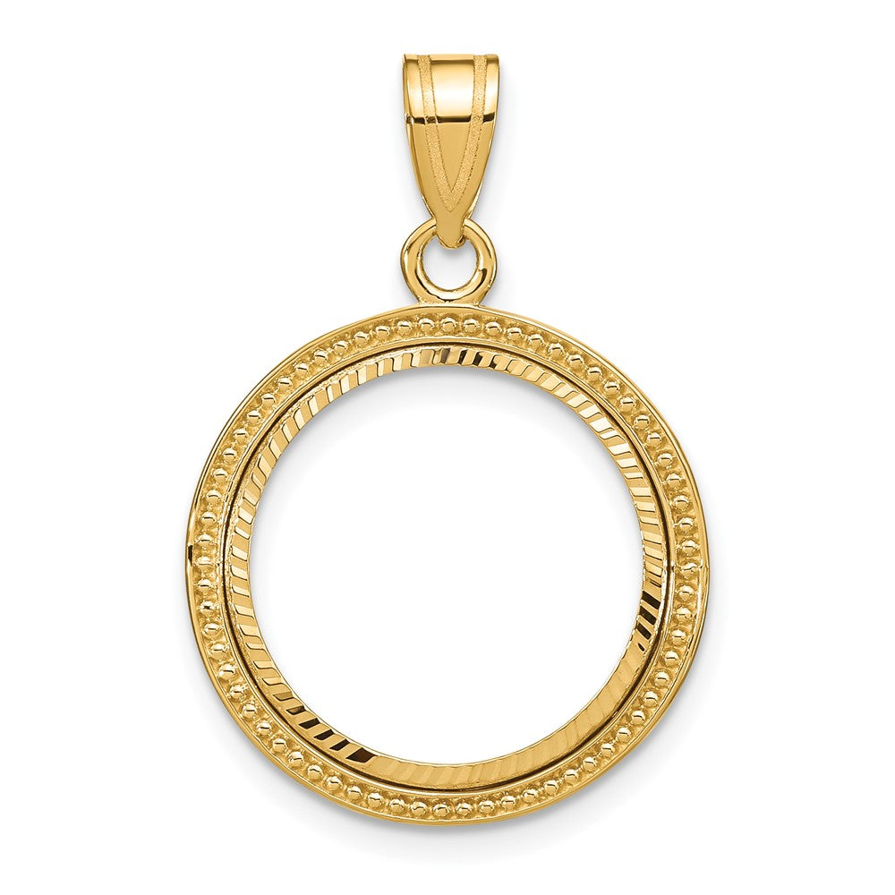 14k Beaded & Diamond-cut 16.5mm Prong Coin Bezel Pendant