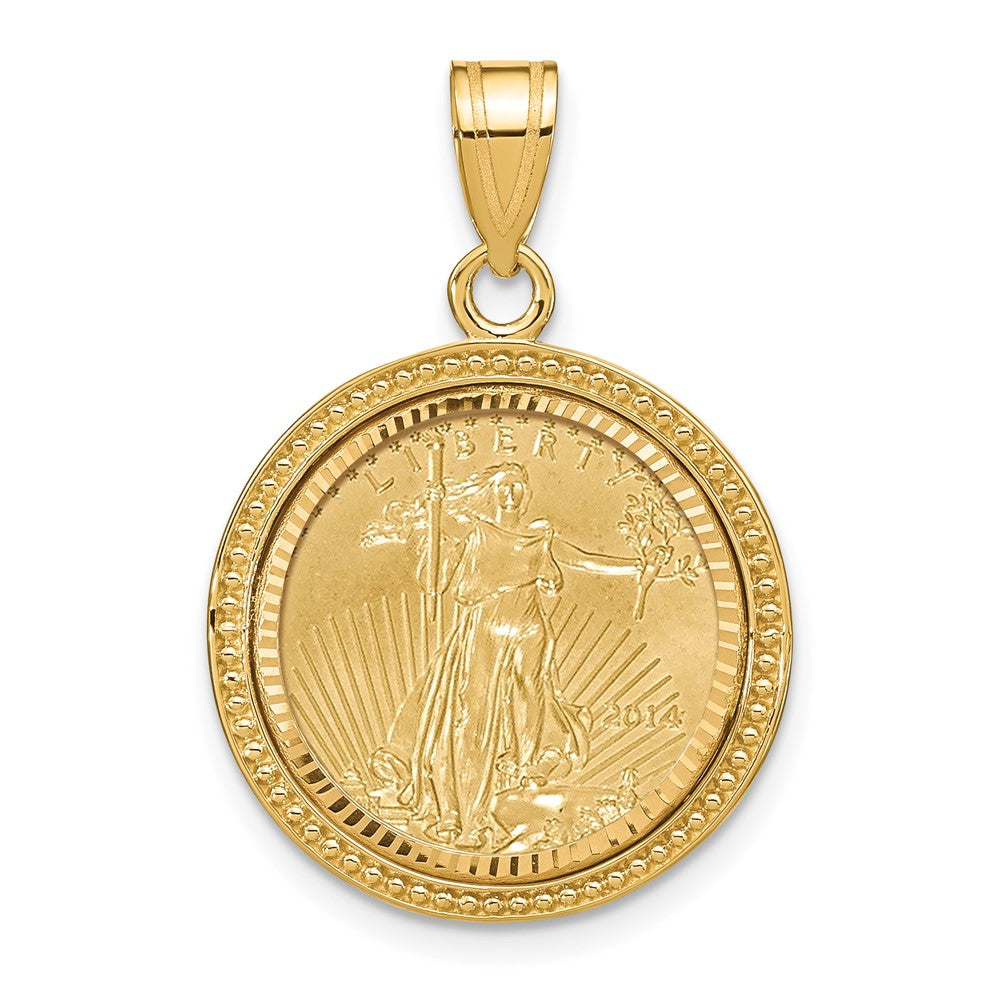 14ky 1/10oz Mounted AM Eagle Coin Beaded Edge D/C Bezel Pendant