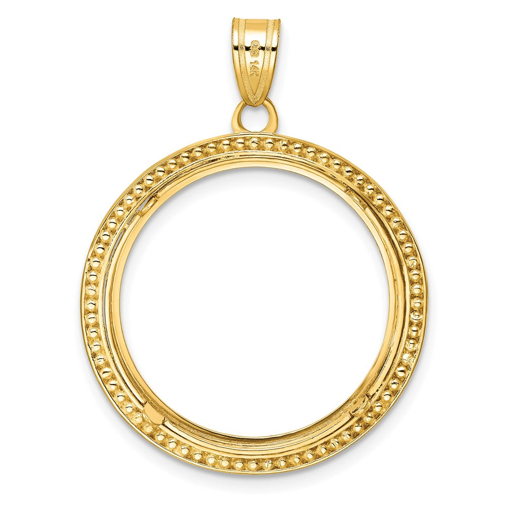 14k Beaded & Diamond-cut 22.0mm Prong Coin Bezel Pendant