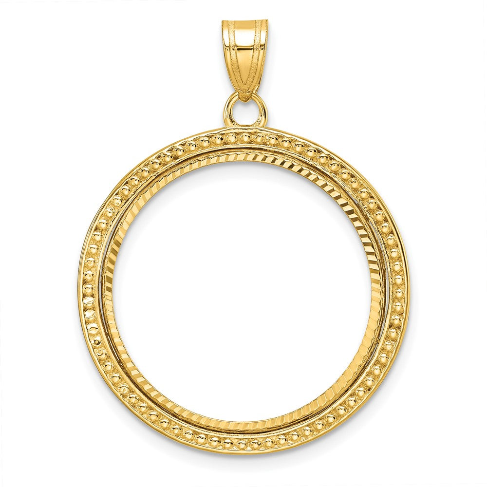 14k Beaded & Diamond-cut 22.0mm Prong Coin Bezel Pendant