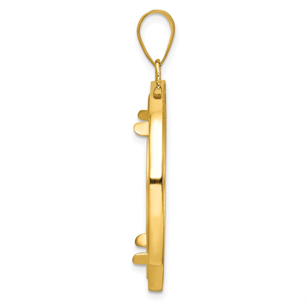 14k Beaded & Diamond-cut 27.0mm Prong Coin Bezel Pendant