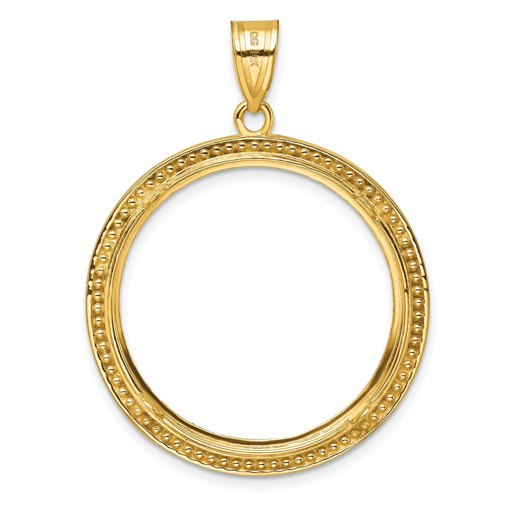 14k Beaded & Diamond-cut 27.0mm Prong Coin Bezel Pendant