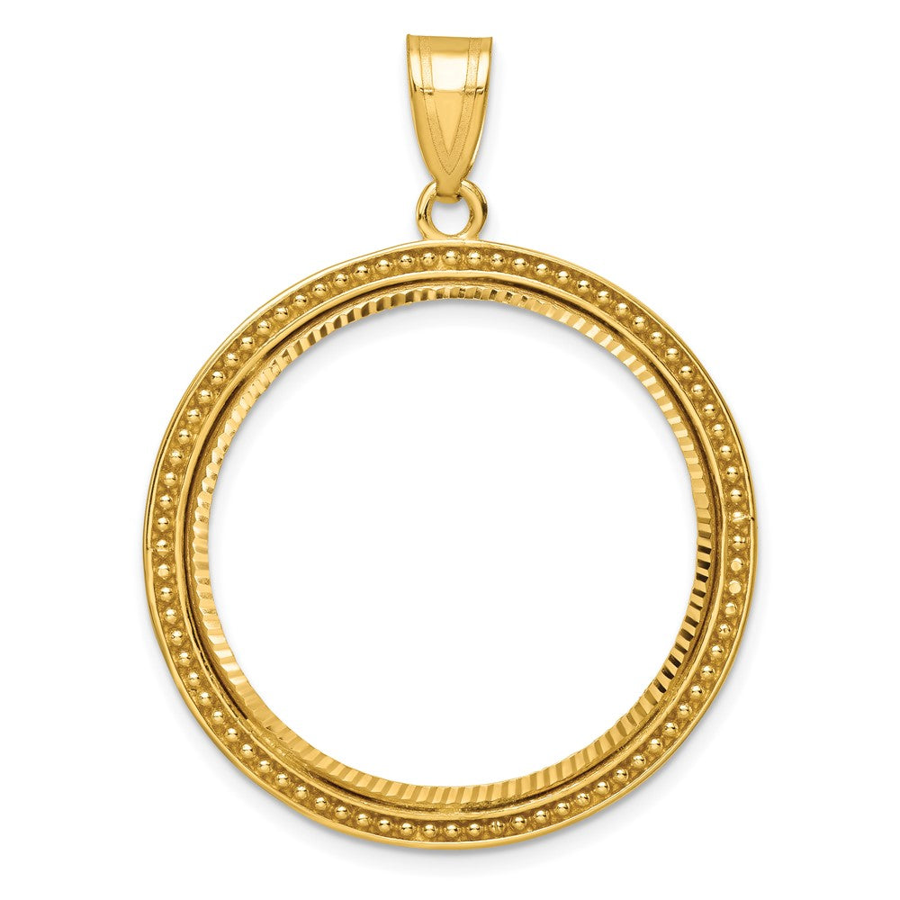 14k Beaded & Diamond-cut 27.0mm Prong Coin Bezel Pendant