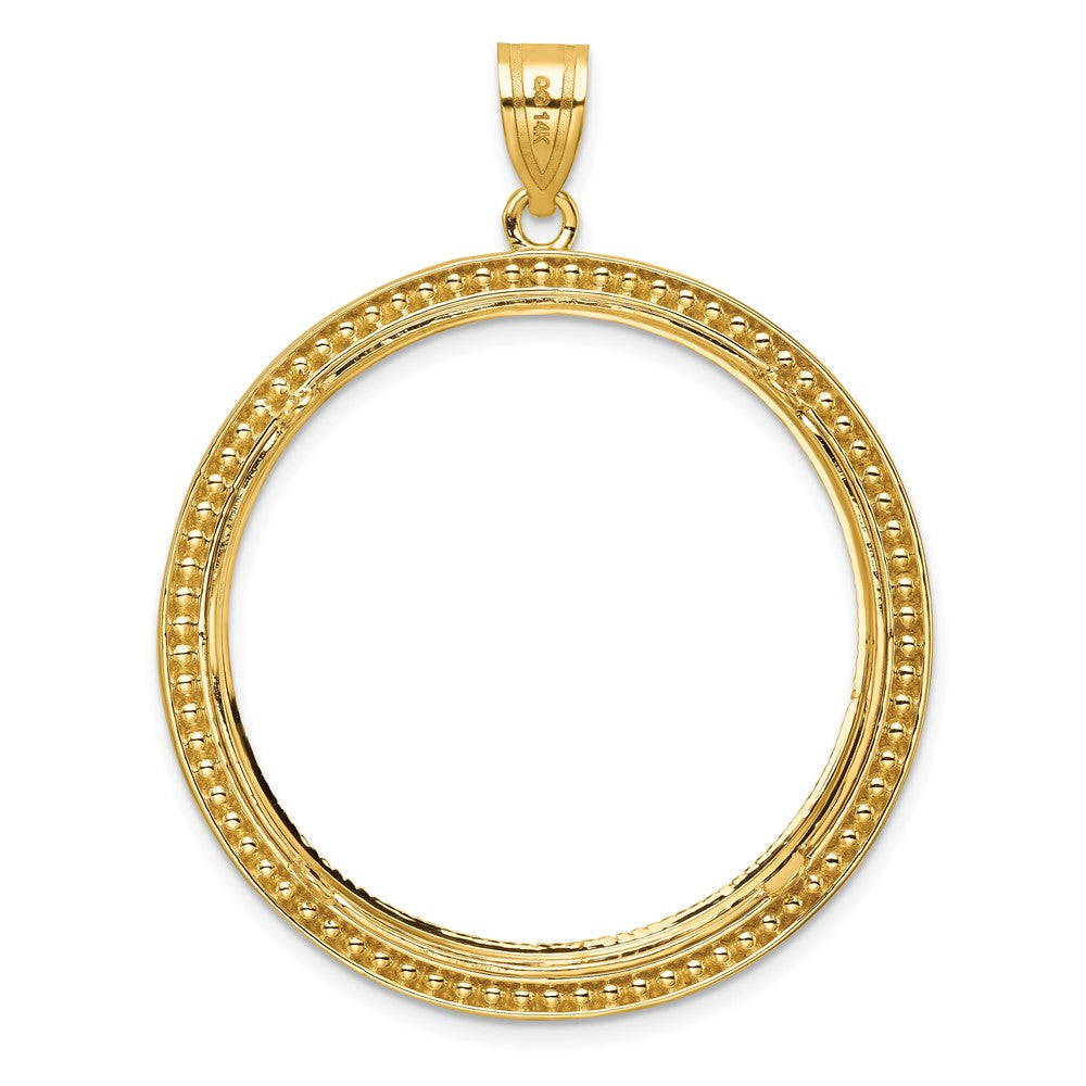 14k Beaded & Diamond-cut 32.7mm Prong Coin Bezel Pendant