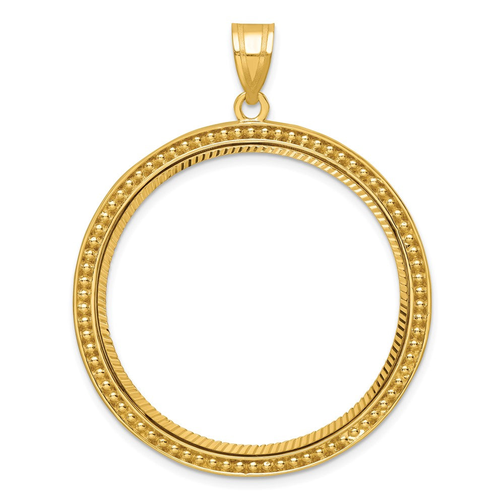 14k Beaded & Diamond-cut 32.7mm Prong Coin Bezel Pendant