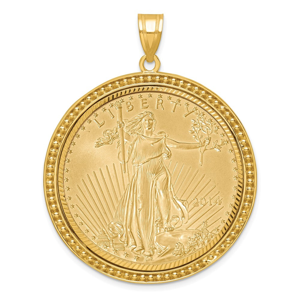 14ky 1oz Mounted AM Eagle Coin Beaded Edge D/C Bezel Pendant