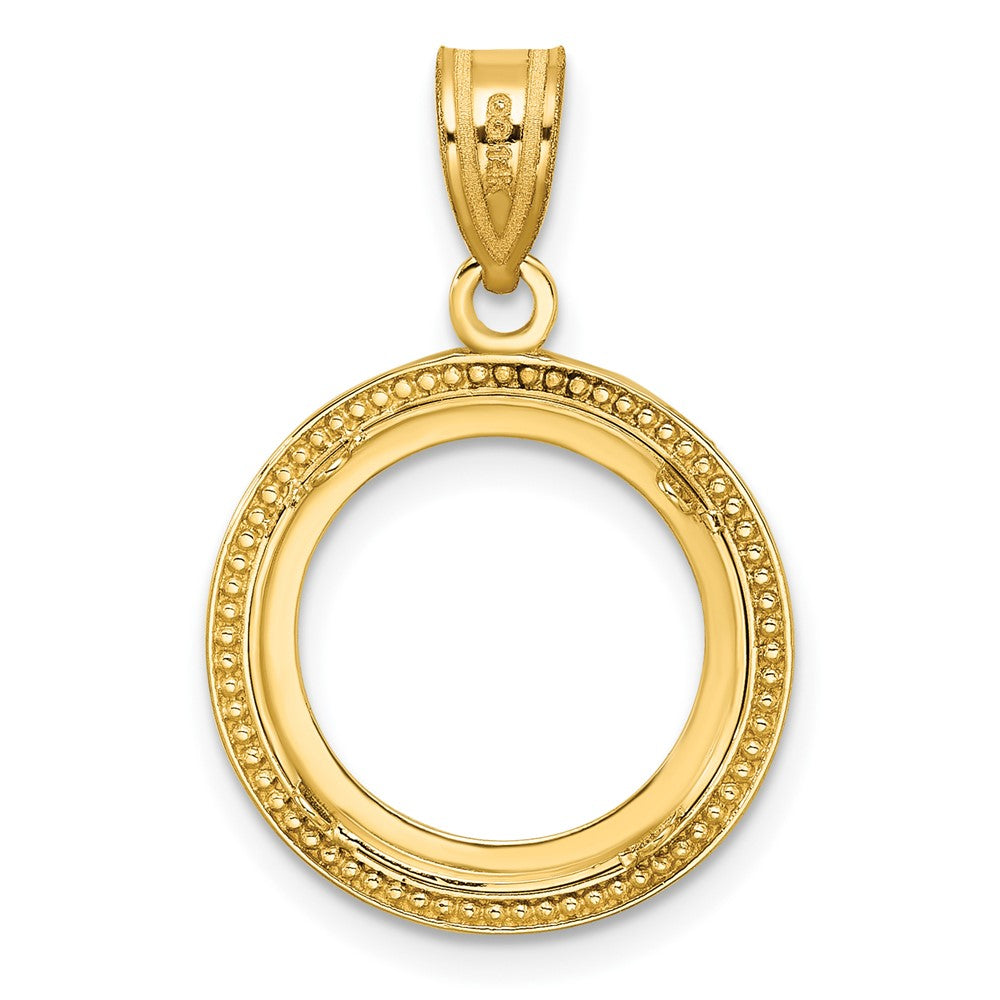 14k Polished & Beaded 14.0mm Prong Coin Bezel Pendant