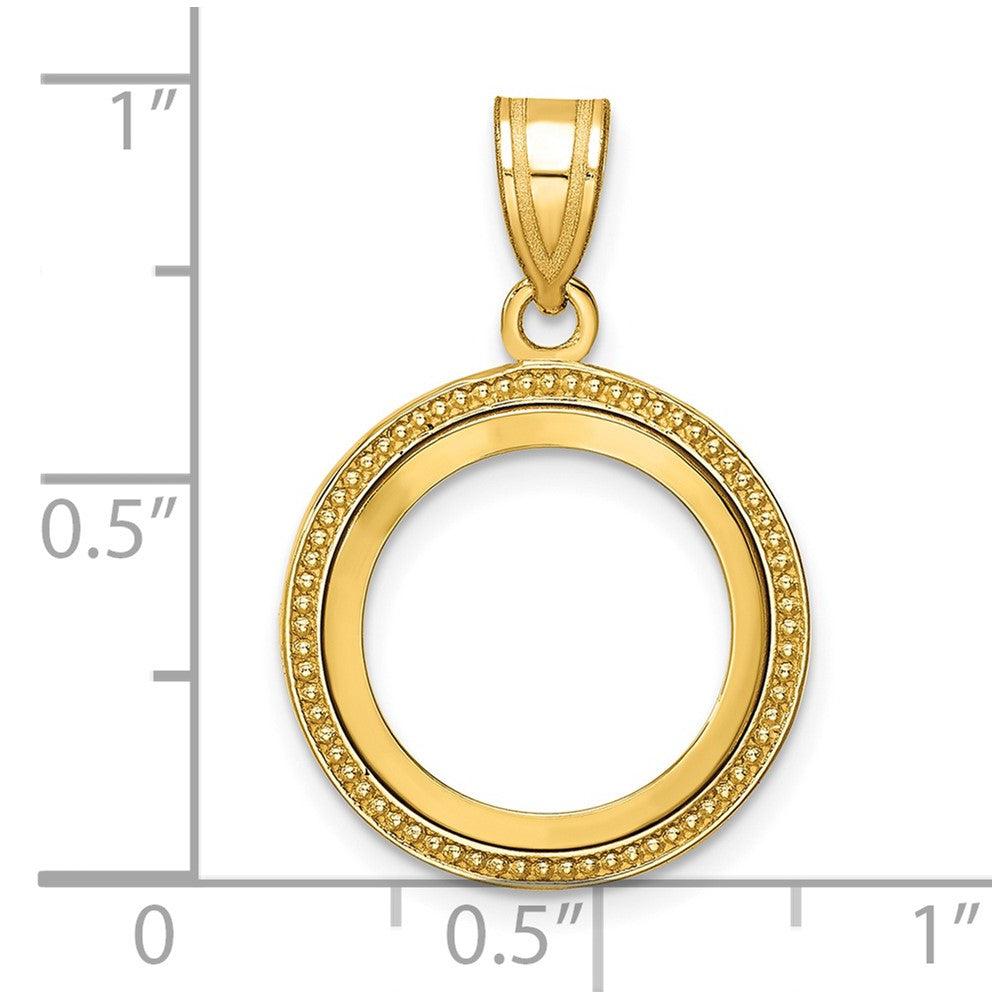 14k Polished & Beaded 14.0mm Prong Coin Bezel Pendant