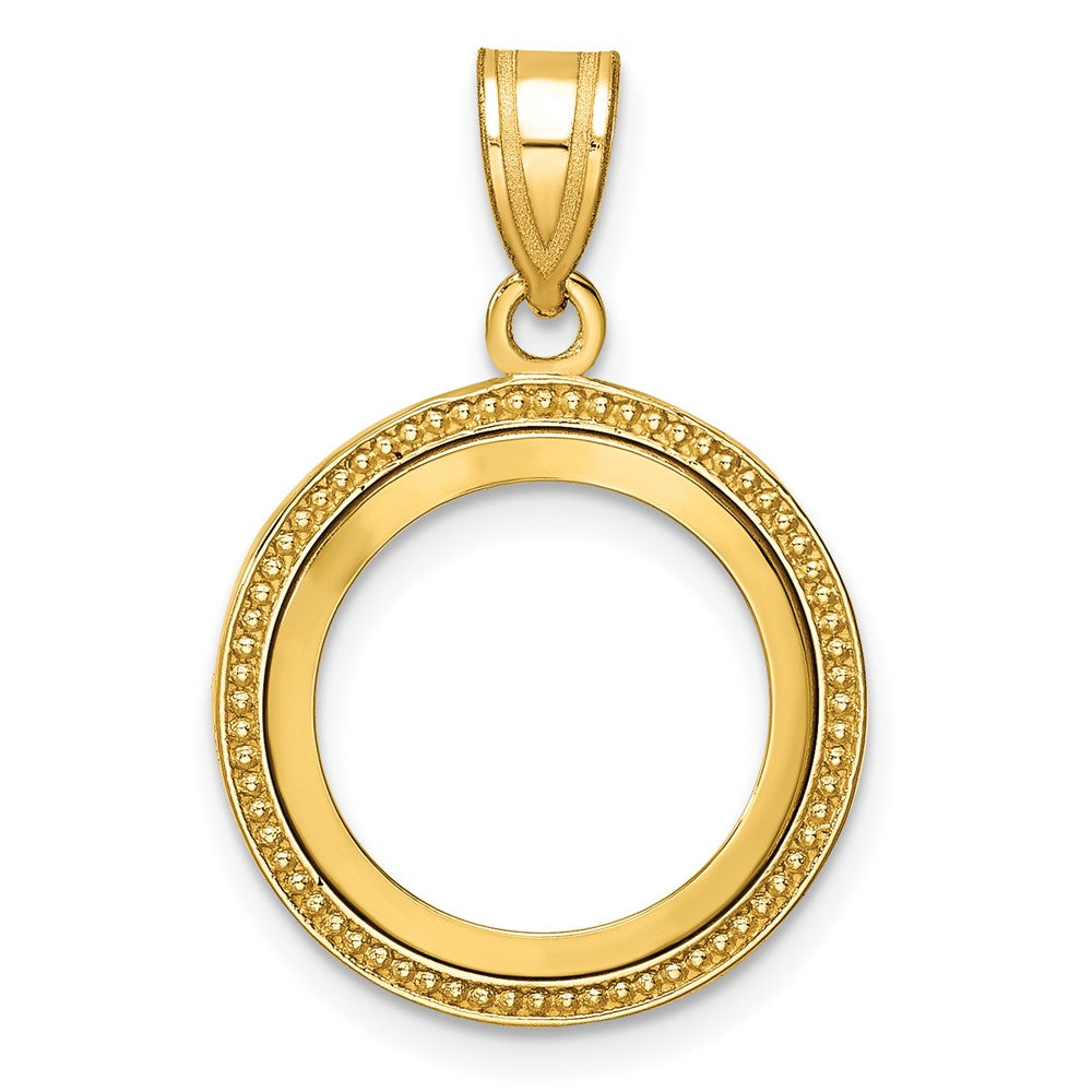 14k Polished & Beaded 14.0mm Prong Coin Bezel Pendant
